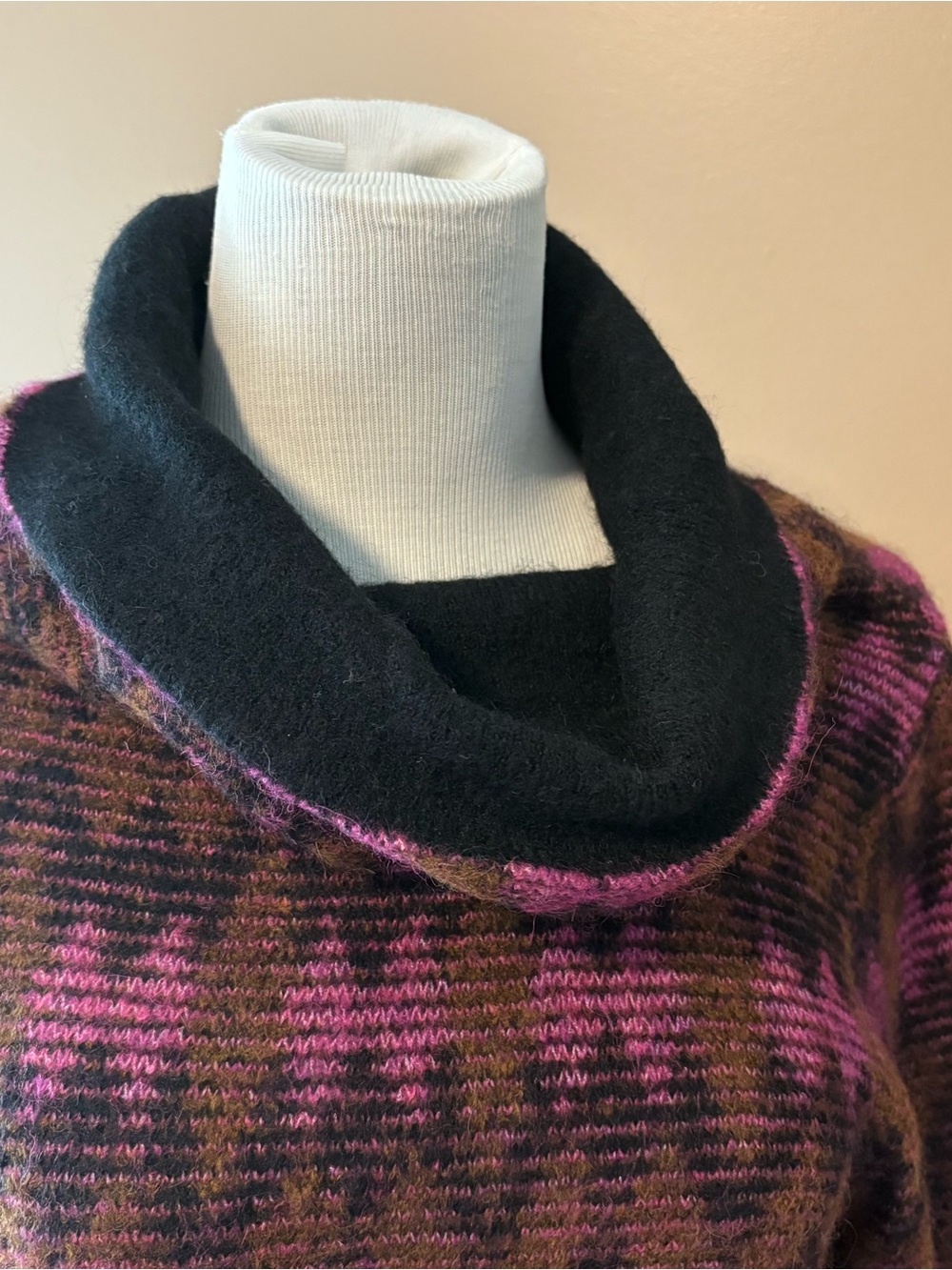 Veronica Beard Pink and Brown Patterned Cowl Neck Sweater